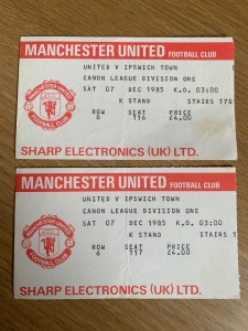 Man Utd v Ipswich Town~Saturday 7th Dec 1985~2 Consecutive Numbered Ticket Stubs for sale on Ebay