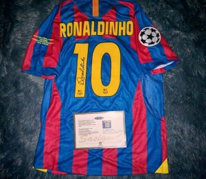 Ronaldinho Gaúcho SIGNED Barcelona UCL Signature Shirt Retro - COA - 2004 for sale on Ebay