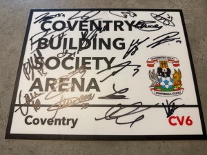 COVENTRY CITY SIGNED 2025 METAL STREET SIGN FOOTBALL PROOF SHIRT BALL PHOTO 1 for sale on Ebay