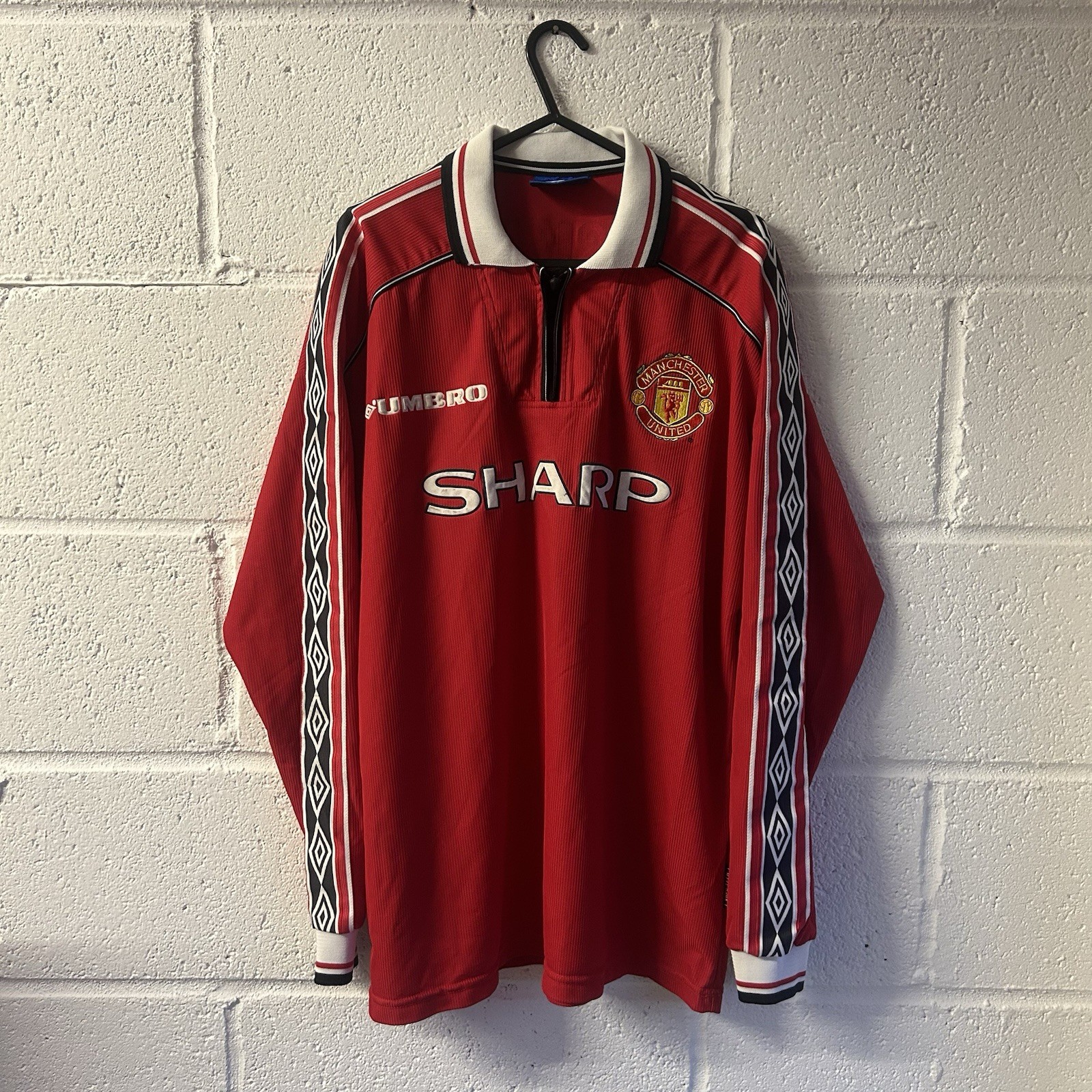 Original Manchester United Home Shirt 1998/99 Solskjaer Long Sleeve Size Large for sale on Ebay