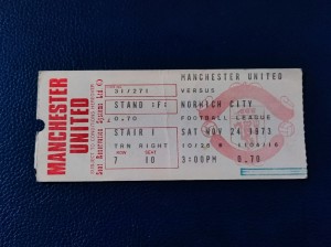 Manchester United vs Norwich City Ticket 1973 for sale on Ebay