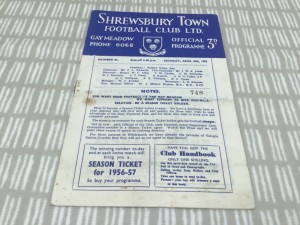 Shrewsbury Town v Crystal Palace 1955/56 Division 3 South - 30th April 1956 for sale on Ebay