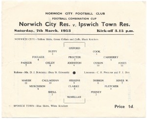 Norwich City Reserves v Ipswich Town Reserves 1952/53 programme - Cup for sale on Ebay