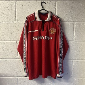 Original Manchester United Home Shirt 1998/99 Solskjaer Long Sleeve Size Large for sale on Ebay