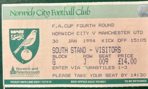 1994 Norwich City V Manchester United Football Match Ticket Stub Premier League for sale on Ebay
