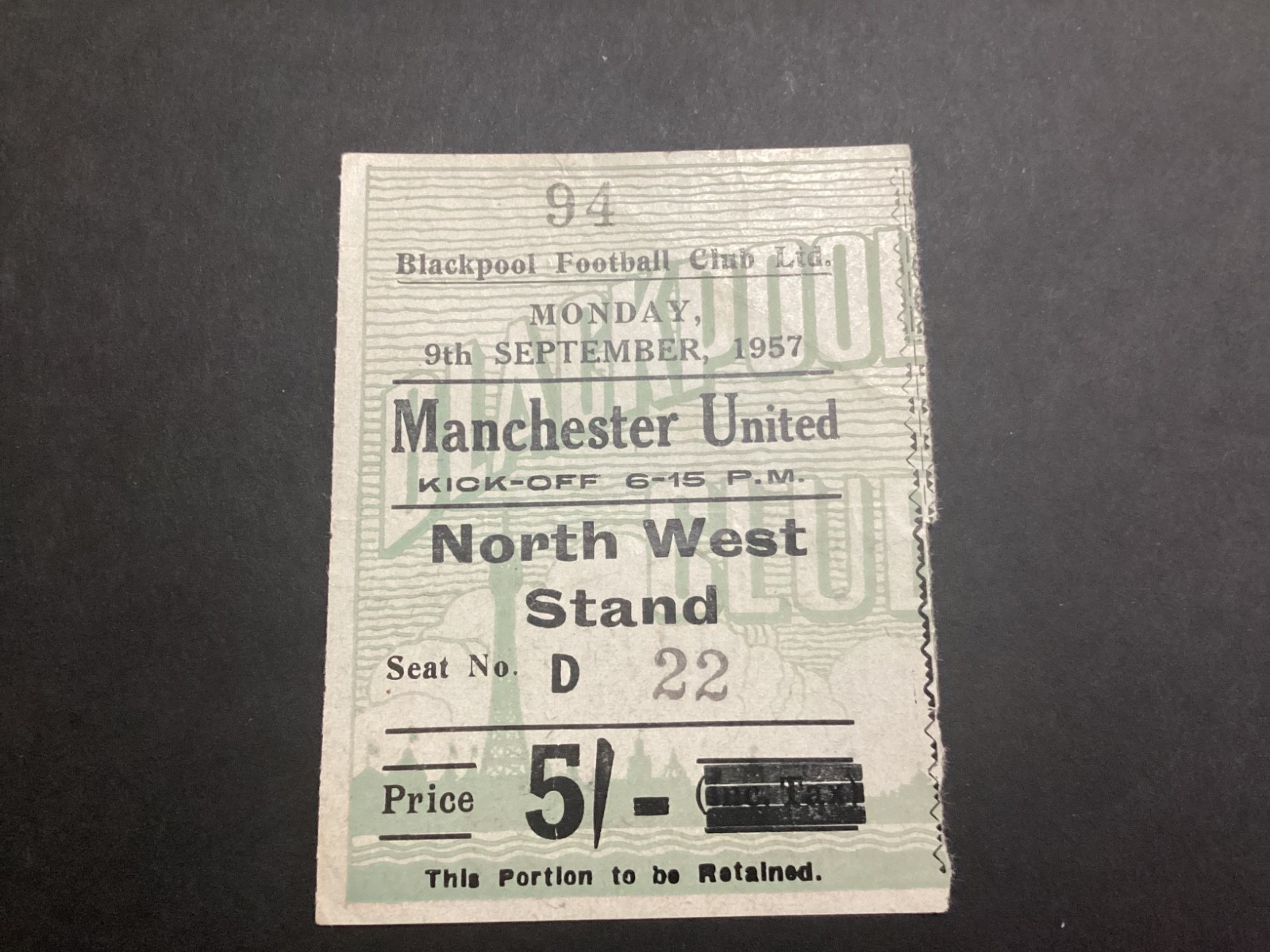 Old Blackpool v Manchester United Ticket stub 1957 Busby Babes for sale on Ebay
