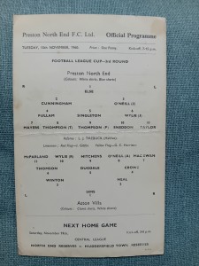 Preston North End v Aston Villa 15th Nov 1960 League Cup for sale on Ebay