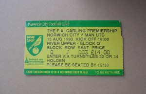 FOOTBALL TICKET STUB NORWICH CITY V MANCHESTER UNITED for sale on Ebay