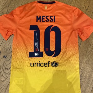 Lionel Messi Authentic Hand Signed Barcelona Away Jersey Beckett BAS for sale on Ebay