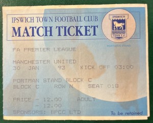 1993 Ipswich Town V Manchester United Football Match Ticket Stub Premier League for sale on Ebay
