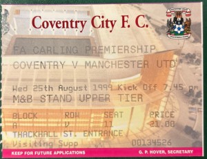 1999 Coventry City V Manchester United Football Match Ticket Stub Premier for sale on Ebay