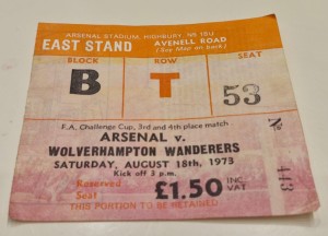 RARE TICKET STUB- ARSENAL V WOLVES- FA CUP 3RD/4TH PLACE MATCH- AUGUST 1973 for sale on Ebay