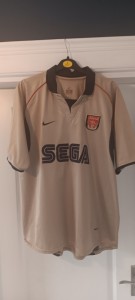 Arsenal SEGA Gold / Blue Away Shirt Uk L Nike 90's In Very Good Condition for sale on Ebay