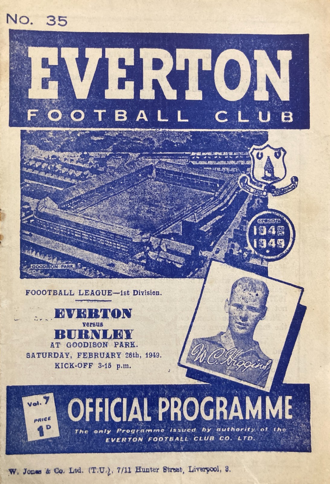 Everton v Burnley Div 1 1948/49 for sale on Ebay