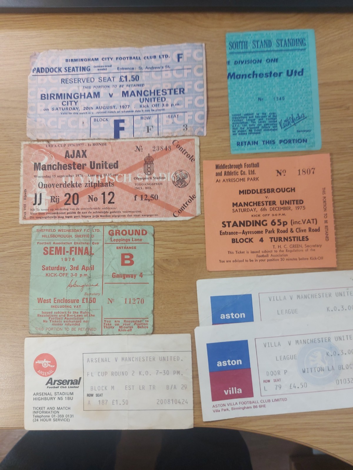 8 OFF MANCHESTER UNITED AWAY TICKETS 1970'S for sale on Ebay