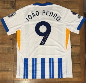 Signed Joao Pedro Brighton Hove Albion FC 24/25 Home Shirt Proof Brazil for sale on Ebay
