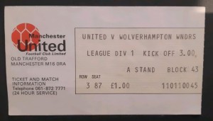 Manchester United v Wolves Division One undated ticket stub for sale on Ebay