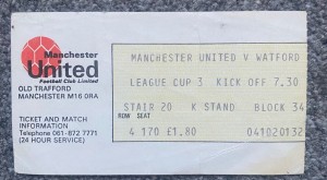 Manchester United v Watford League Cup 3 October 1978 ticket stub for sale on Ebay