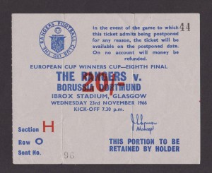 SCOTTISH FOOTBALL TICKET GLASGOW RANGERS V BORUSSIA DORTMUND ECWC 1966 for sale on Ebay