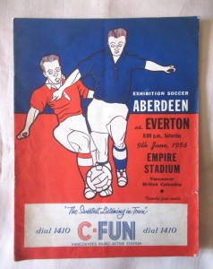 RARE FOOTBALL PROGRAMME ABERDEEN V EVERTON IN VANCOUVER CANADA 1956 for sale on Ebay
