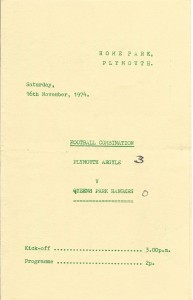 1974/75  PLYMOUTH ARGYLE RESERVES v QUEENS PARK RANGERS  RESERVES for sale on Ebay