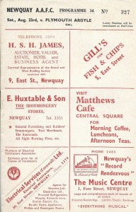 1952/53 NEWQUAY v PLYMOUTH ARGYLE South Western League for sale on Ebay