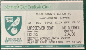 1992 Norwich City V Manchester United Football Match Ticket Stub Premier League for sale on Ebay