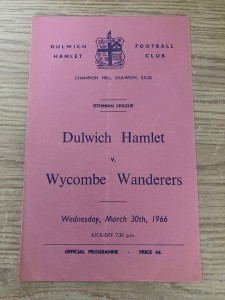 DULWICH HAMLET v WYCOMBE WANDERERS PROGRAMME - ISTHMIAN LEAGUE - 30/03/1966 for sale on Ebay