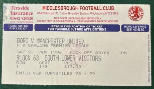 1996 Middlesbrough V Manchester United Football Match Ticket Stub 1997 for sale on Ebay