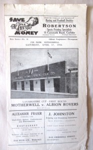 SCOTTISH FOOTBALL PROGRAMME MOTHERWELL V ALBION ROVERS LANARKSHIRE CUP 1954 for sale on Ebay