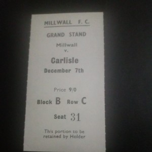 MILLWALL V CARLISLE UTD LGE D2 1968 69 TICKET  for sale on Ebay
