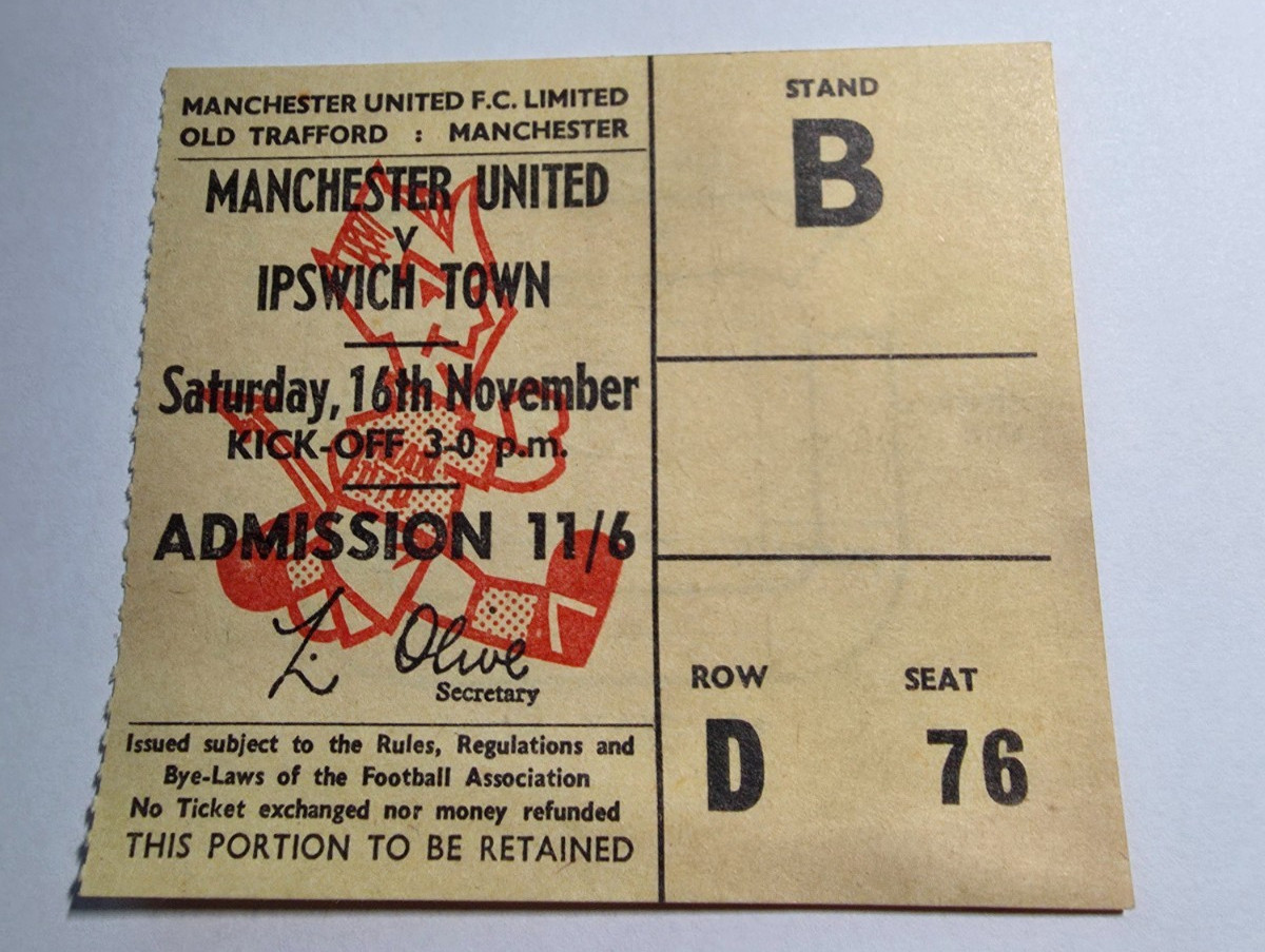  Manchester United v Ipswich Town 1968/69 TICKET STUB for sale on Ebay