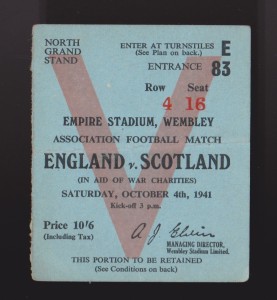 WW2 WAR-TIME FOOTBALL TICKET ENGLAND V SCOTLAND 1941 for sale on Ebay