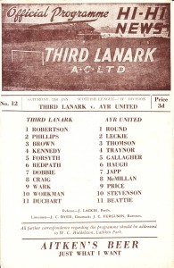 THIRD LANARK v Ayr United, 21st January 1956, Scottish League B Division for sale on Ebay