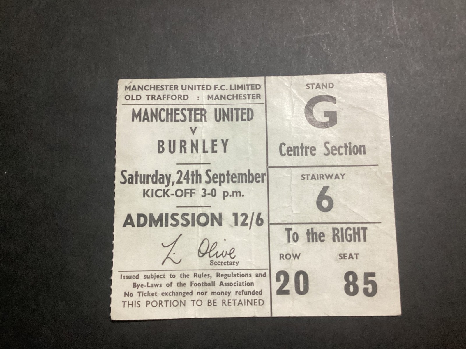 TICKET STUB- MANCHESTER UNITED v Burnley 24 th September 1966 for sale on Ebay