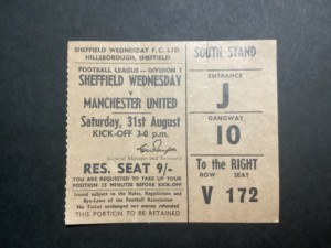 TICKET STUB- Sheffield Wednesday V MANCHESTER UNITED- 31st August 1968 for sale on Ebay