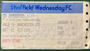 1993 Sheffield Wednesday V Manchester United Match Ticket Stub Man Utd Football for sale on Ebay