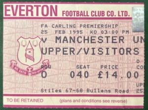 1995 Manchester United V Everton FC Football Match Ticket Stub 1996 for sale on Ebay