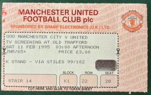 1995 Manchester United V City FC TV Screening Football Match Ticket Stub 1996 for sale on Ebay