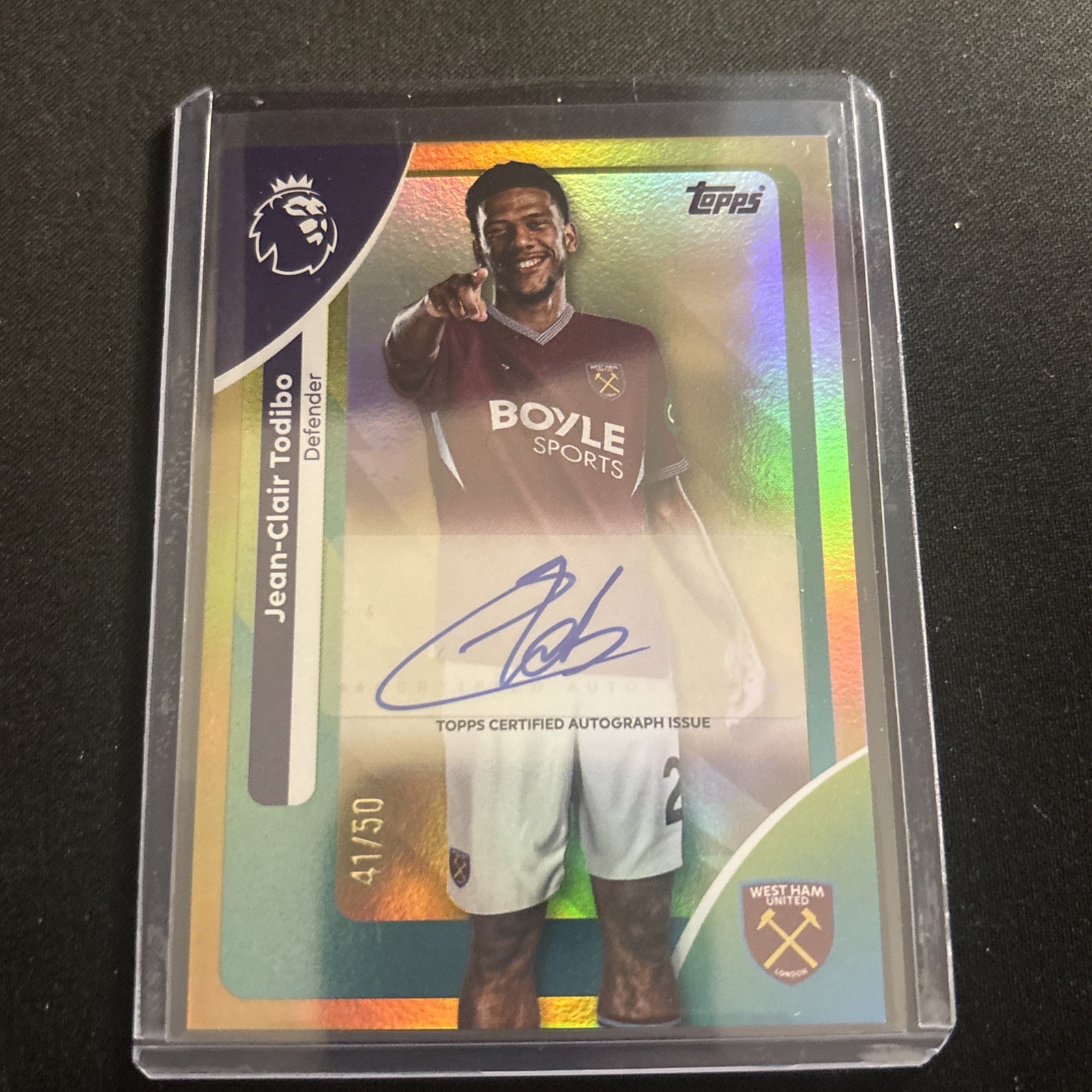 Jean-Clair Todibo West Ham Topps Premier League 2026 Gold Parallel Auto 41/50 for sale on Ebay