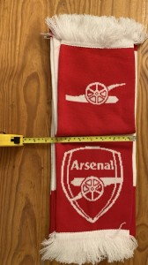 Red & White Striped Arsenal Scarf with Crest & Cannon Logo’s for sale on Ebay