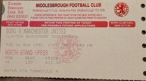 Middlesbrough V Manchester United Blackmore Test Ticket 94-95 for sale on Ebay