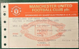 1992 Manchester United V Middlesbrough Football Match Ticket Stub Rumblelows for sale on Ebay