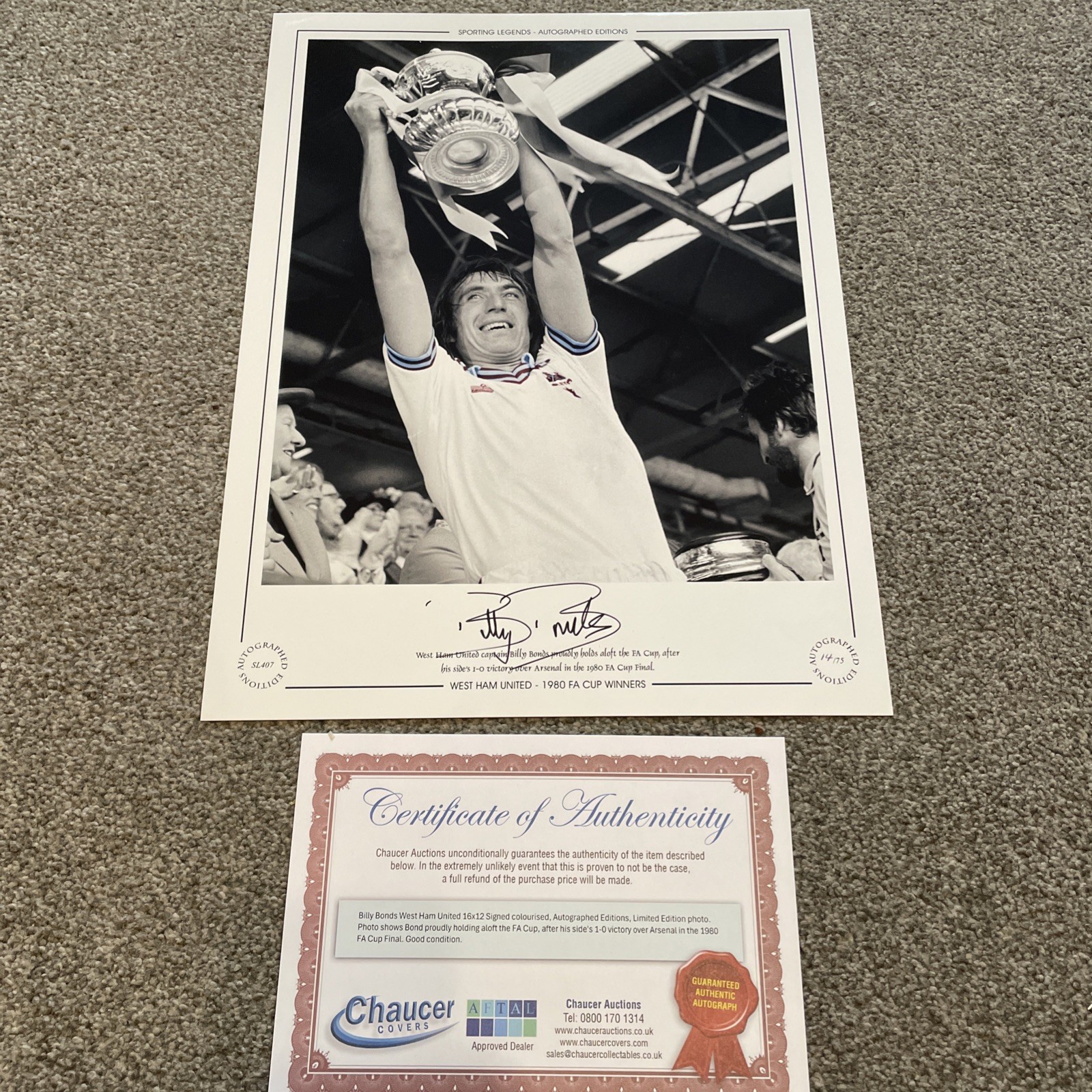 Billy Bonds West Ham 1980 Fa Cup 16x12 Signed Football Photo Mint Condition COA for sale on Ebay