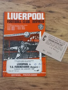 1967/68 IC Fairs Cup, Liverpool vs Ferencvaros - Programme & Kop Ticket, for sale on Ebay
