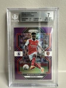 2022-23 Panini Prizm Premier League Bukayo Saka Purple /45 Arsenal Beckett for sale on Ebay