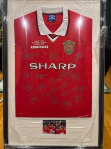 Signed & Framed Manchester Man United 1999 Treble Winners European Shirt and COA for sale on Ebay