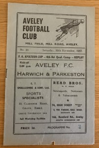 Aveley v Harwich & Parkeston 30th Novmber 1957 FA Amateur Cup 4th Qual Replay for sale on Ebay
