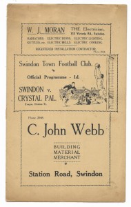 1937/38 Division 3 South - SWINDON TOWN v. CRYSTAL PALACE for sale on Ebay