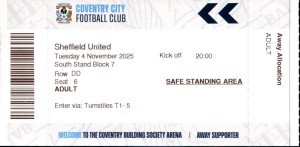 Coventry City v Sheffield United 04/11/25 Ticket Championship for sale on Ebay